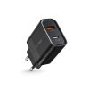 Tech-Protect C30W hálózati töltő, USB-C PD 30 W és USB-A QC 3.0, fekete
