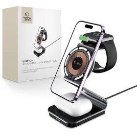   Tech-Protect Qi15W-A29 3 az 1-ben mágneses töltőállvány, 15 W, MagSafe, fekete