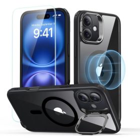   ESR Classic Hybrid Kickstand HaloLock MagSafe tok – iPhone 16, átlátszó / fekete, 1 db üveggel