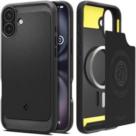 Spigen Rugged Armor MagSafe tok – iPhone 16, matt fekete