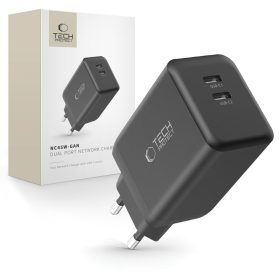   Tech-Protect NC45W-GaN hálózati töltő, 2× USB-C, PD/PPS 45 W, fekete
