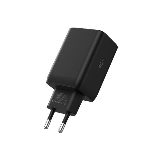 Tech-Protect NC45W-GaN hálózati töltő, 2× USB-C, PD/PPS 45 W, fekete