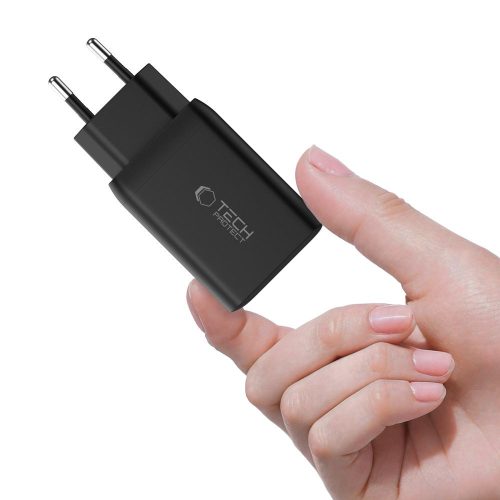 Tech-Protect NC45W-GaN hálózati töltő, 2× USB-C, PD/PPS 45 W, fekete