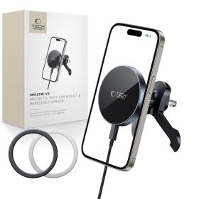   Tech-Protect MM15W-V5 autós töltős telefontartó, 15 W, MagSafe, fekete
