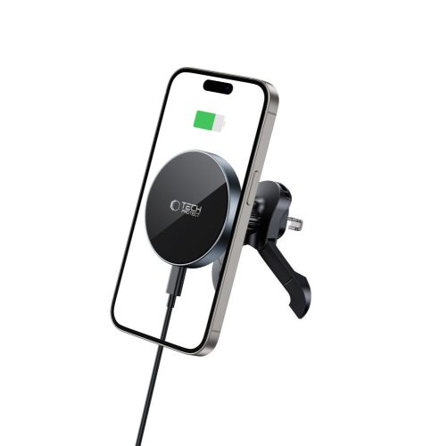 Tech-Protect MM15W-V5 autós töltős telefontartó, 15 W, MagSafe, fekete