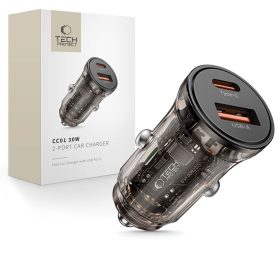   Tech-Protect CC01 autós töltő, 30 W PD, USB-C + USB-A, fekete