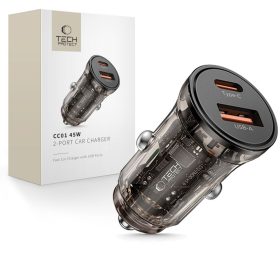   Tech-Protect CC01 autós töltő, 45 W PD, USB-C + USB-A, fekete
