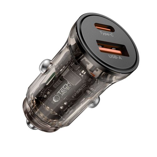 Tech-Protect CC01 autós töltő, 45 W PD, USB-C + USB-A, fekete