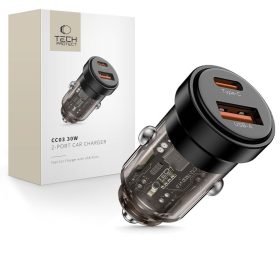   Tech-Protect CC03 autós töltő, 30 W PD, USB-C + USB-A, fekete