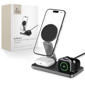   Tech-Protect Qi15W-A47 3 az 1-ben mágneses töltőállvány, 15 W, MagSafe, fekete