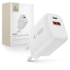   Tech-Protect NCA20 hálózati töltő, 20 W PD, 1× USB-C + 1× USB-A, fehér
