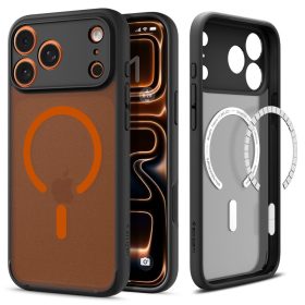   Spigen Ultra Hybrid MagSafe tok – iPhone 17 Pro, matt fekete / narancssárga