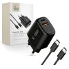 Tech-Protect NCA45W GaN hálózati töltő, 45 W PD, 1× USB-C + 1× USB-A, fekete, kábellel