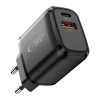 Tech-Protect NCA45W GaN hálózati töltő, 45 W PD, 1× USB-C + 1× USB-A, fekete