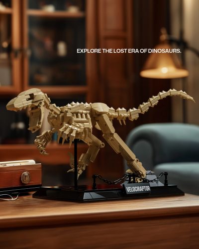 Nifeliz Velociraptor Fossil – Építőkocka Dinoszaurusz-csontváz Modell (NF10357, 498 db)